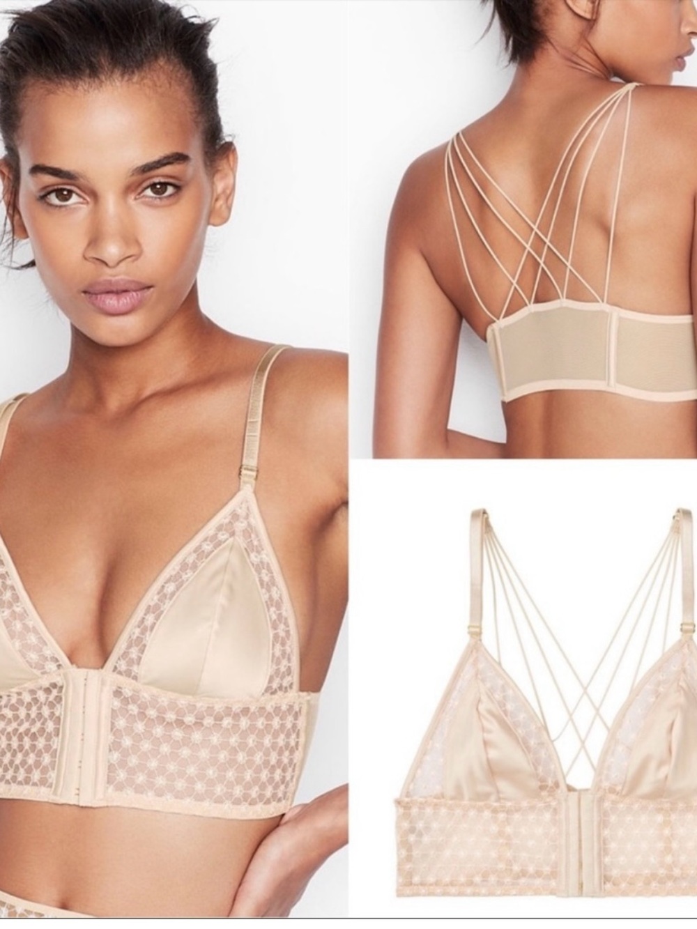 Victoria's Secret Beige Strappy Lace Longline Bralette
